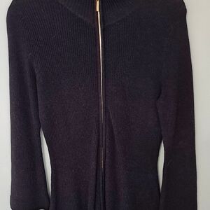 Carlisle Navy Cardigan Sweater with Gold Zipper